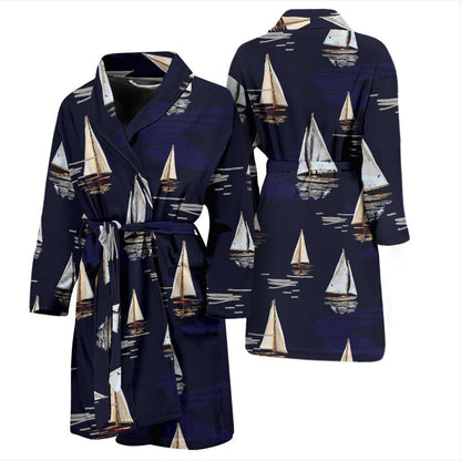 Sailing Ships Pattern Print Design A05 Men Bathrobe-JORJUNE.COM