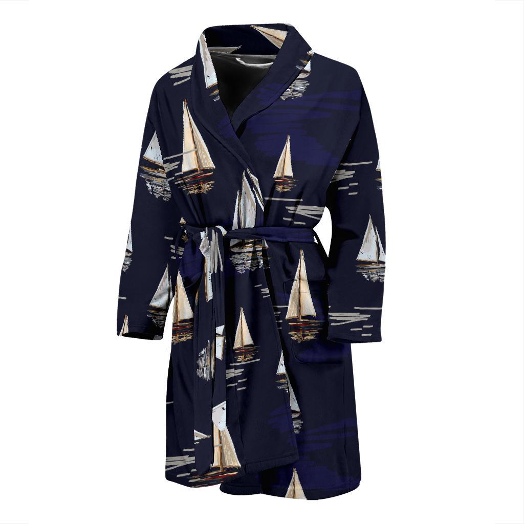Sailing Ships Pattern Print Design A05 Men Bathrobe-JORJUNE.COM