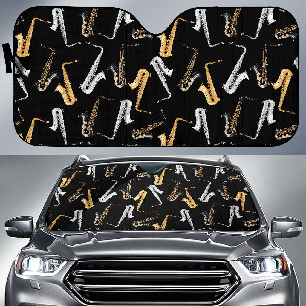 Saxophone Pattern Print Design 01 Car Sun Shades-JORJUNE.COM