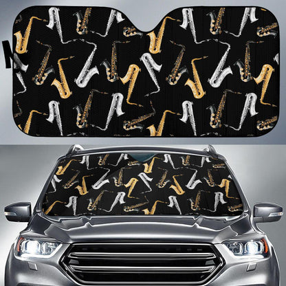 Saxophone Pattern Print Design 01 Car Sun Shades-JORJUNE.COM