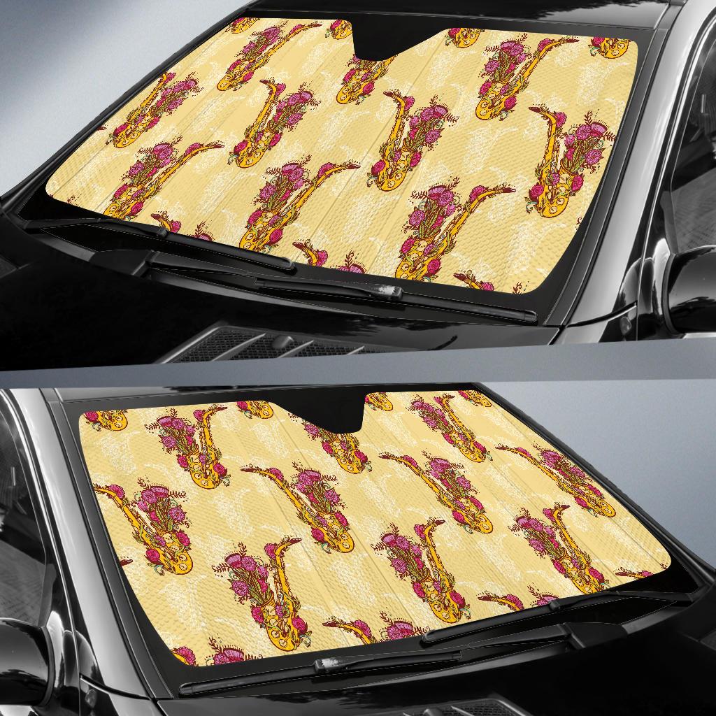 Saxophone Pattern Print Design 04 Car Sun Shades-JORJUNE.COM