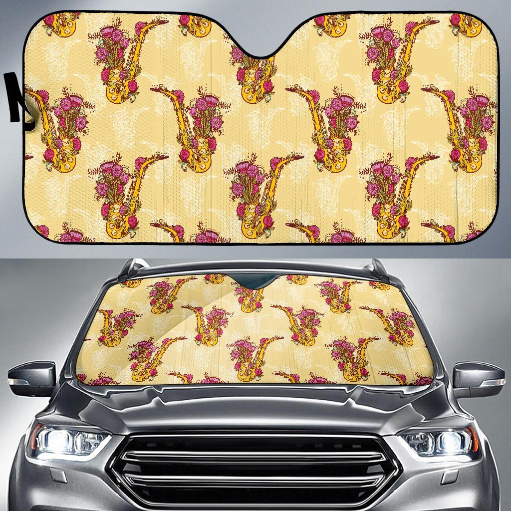 Saxophone Pattern Print Design 04 Car Sun Shades-JORJUNE.COM
