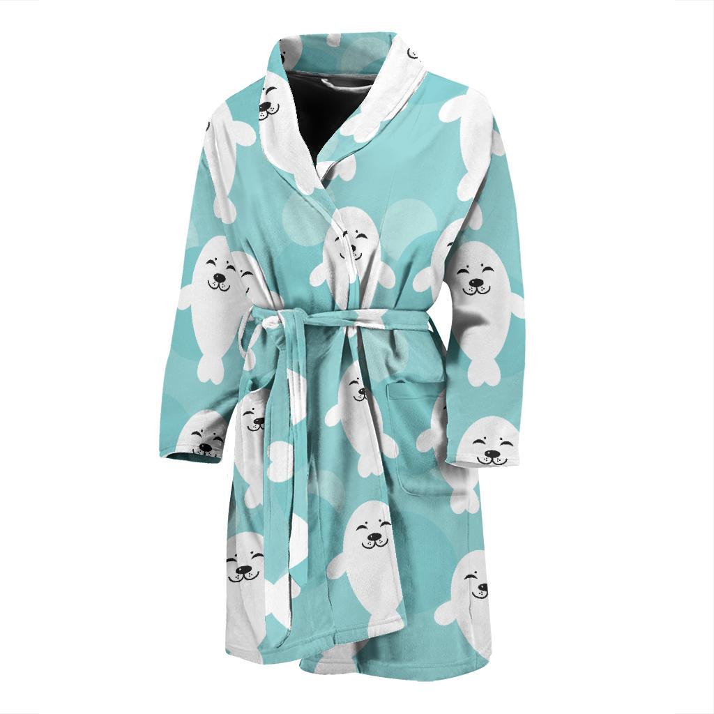 Sea Lion Baby Pattern Print Design 01 Men Bathrobe-JORJUNE.COM