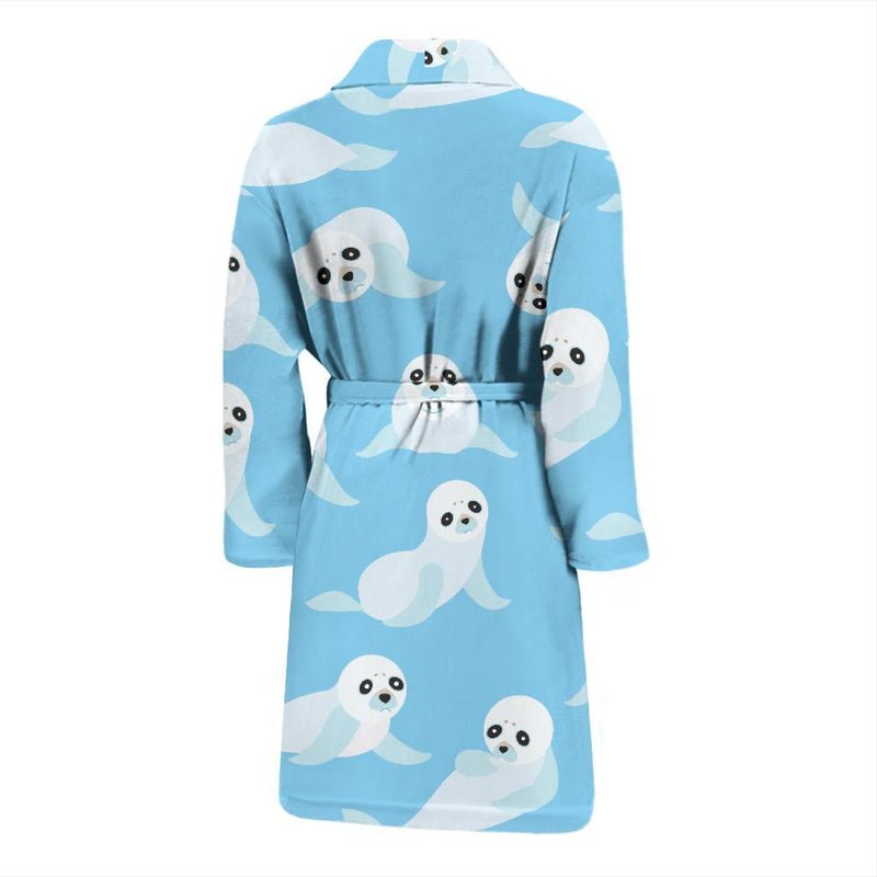 Sea Lion Cute Pattern Print Design 03 Men Bathrobe-JORJUNE.COM