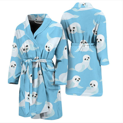 Sea Lion Cute Pattern Print Design 03 Men Bathrobe-JORJUNE.COM