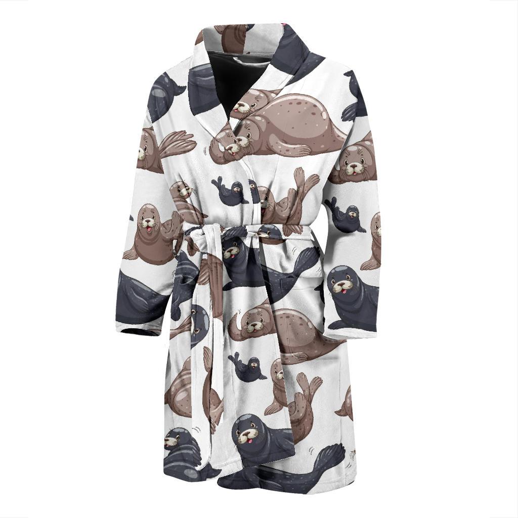 Sea Lion Pattern Print Design 02 Men Bathrobe-JORJUNE.COM