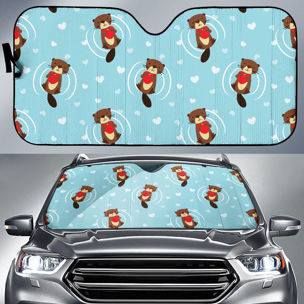 Sea Otter Cute Pattern Print Design 04 Car Sun Shades-JORJUNE.COM