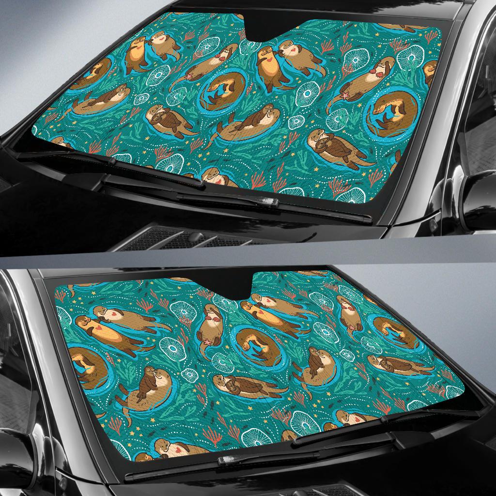 Sea Otter Pattern Print Design 01 Car Sun Shades-JORJUNE.COM