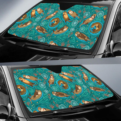 Sea Otter Pattern Print Design 01 Car Sun Shades-JORJUNE.COM