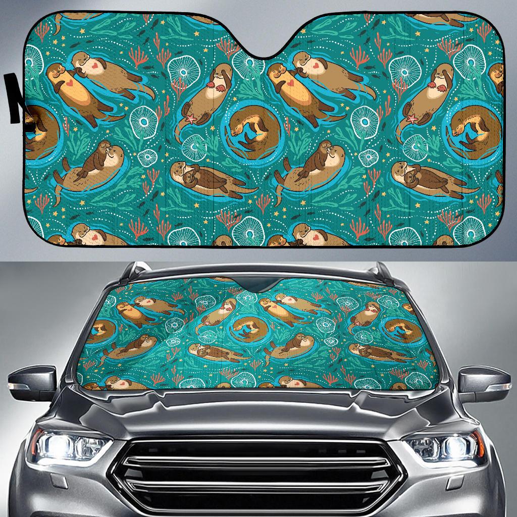 Sea Otter Pattern Print Design 01 Car Sun Shades-JORJUNE.COM