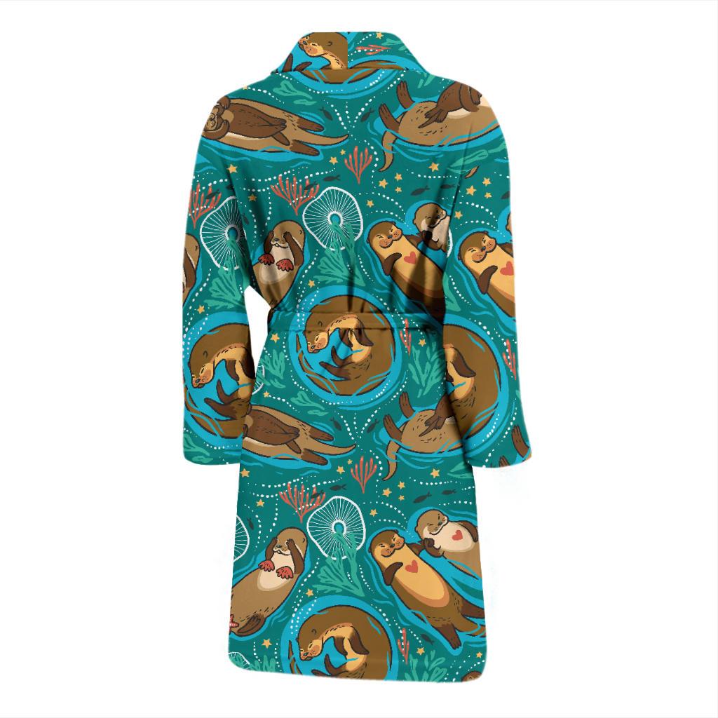 Sea Otter Pattern Print Design 01 Men Bathrobe-JORJUNE.COM