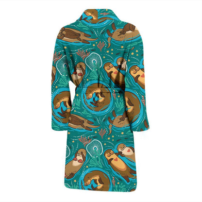 Sea Otter Pattern Print Design 01 Men Bathrobe-JORJUNE.COM