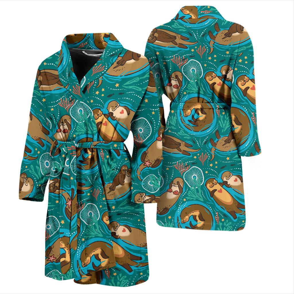 Sea Otter Pattern Print Design 01 Men Bathrobe-JORJUNE.COM