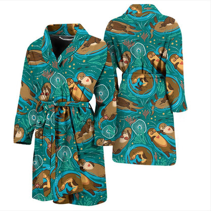 Sea Otter Pattern Print Design 01 Men Bathrobe-JORJUNE.COM