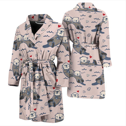 Sea Otter Pattern Print Design 02 Men Bathrobe-JORJUNE.COM