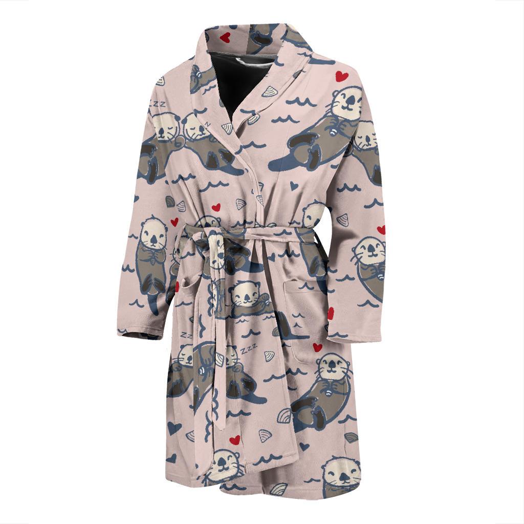 Sea Otter Pattern Print Design 02 Men Bathrobe-JORJUNE.COM