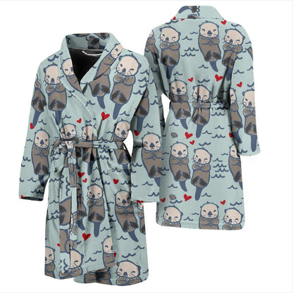 Sea Otter Pattern Print Design 03 Men Bathrobe-JORJUNE.COM