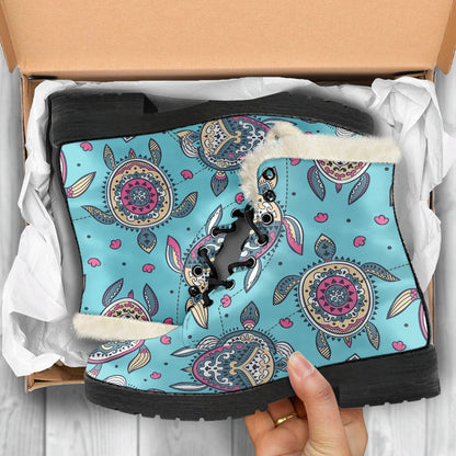 Sea Turtle Art Pattern Faux Fur Leather Boots