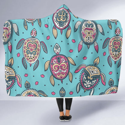Sea Turtle Art Pattern Hooded Blanket-JORJUNE.COM
