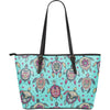 Sea Turtle Art Pattern Large Leather Tote Bag