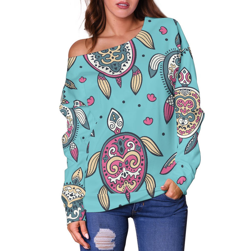 Sea Turtle Art Pattern Off Shoulder Sweatshirt