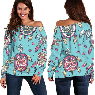 Sea Turtle Art Pattern Off Shoulder Sweatshirt