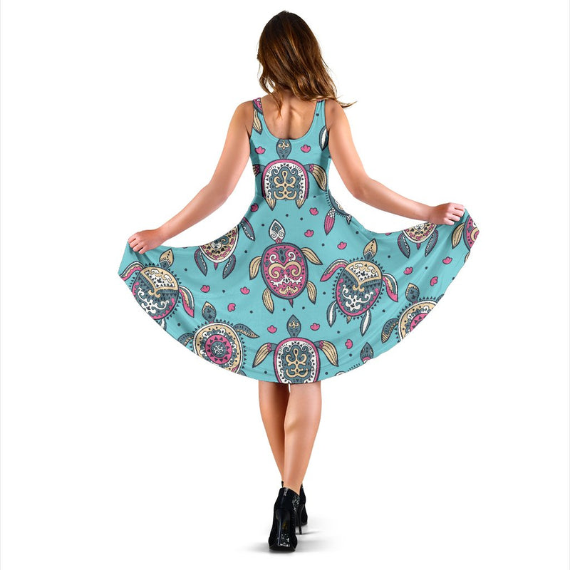 Sea Turtle Art Pattern Sleeveless Mini Dress