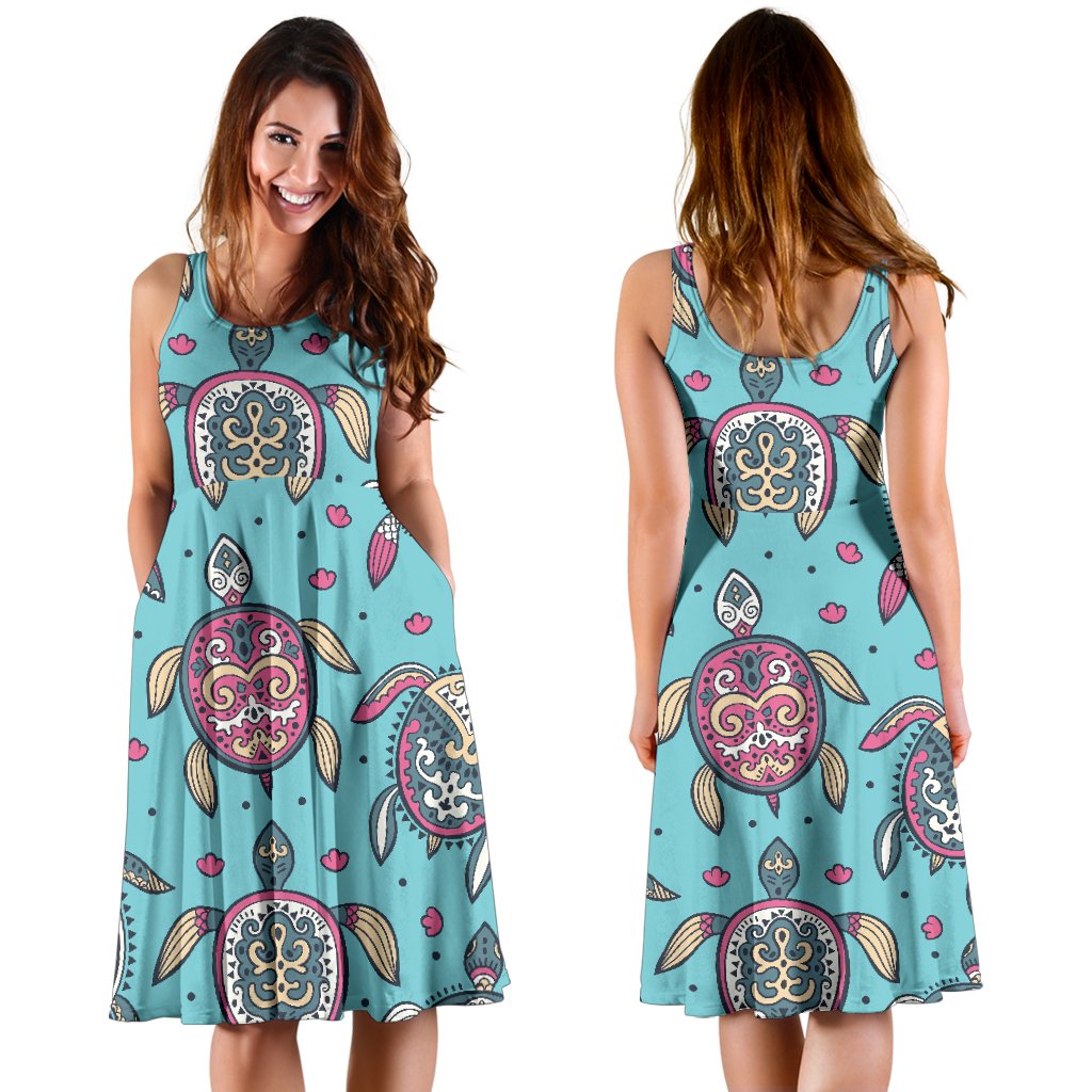 Sea Turtle Art Pattern Sleeveless Mini Dress