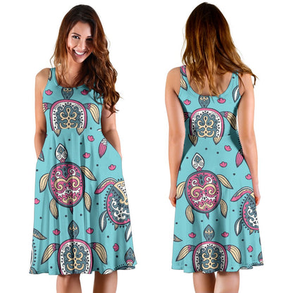 Sea Turtle Art Pattern Sleeveless Mini Dress