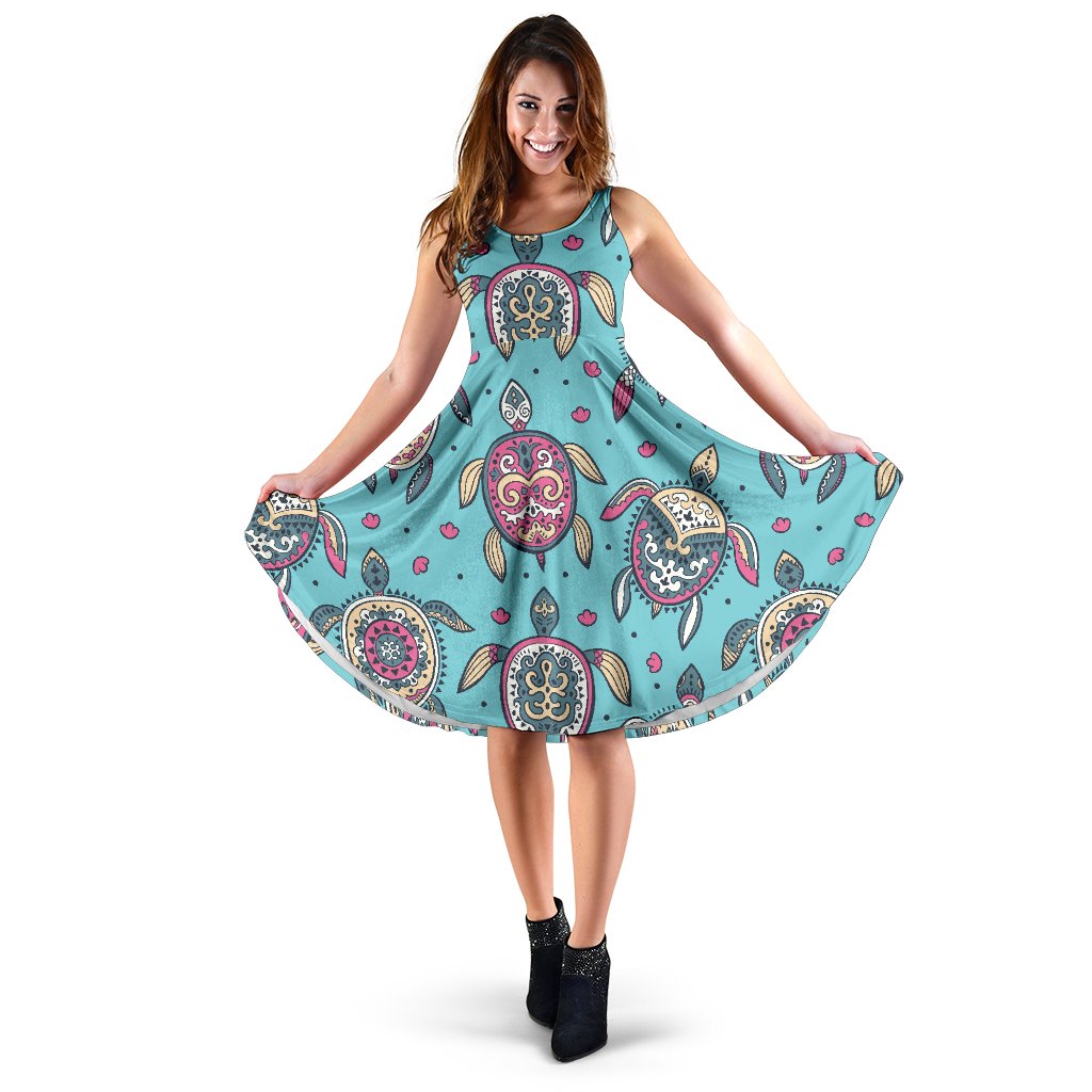 Sea Turtle Art Pattern Sleeveless Mini Dress