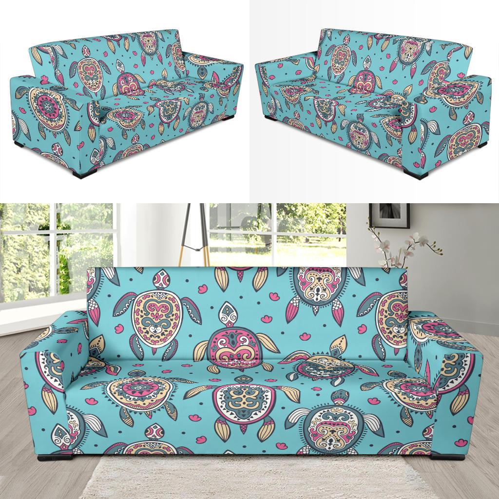 Sea Turtle Art Pattern Sofa Slipcover-JORJUNE.COM