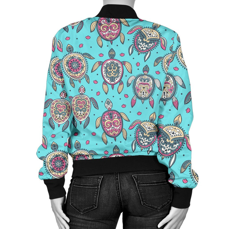 Sea Turtle Art Pattern Women Casual Bomber Jacket