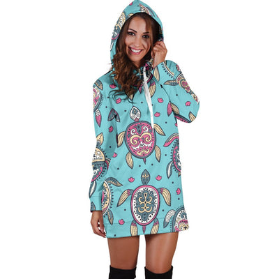 Sea Turtle Art Pattern Women Hoodie Dress