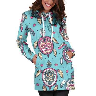 Sea Turtle Art Pattern Women Hoodie Dress