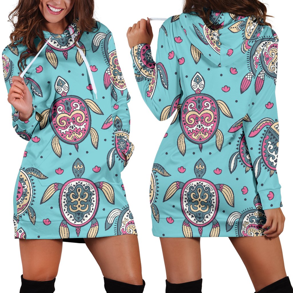 Sea Turtle Art Pattern Women Hoodie Dress