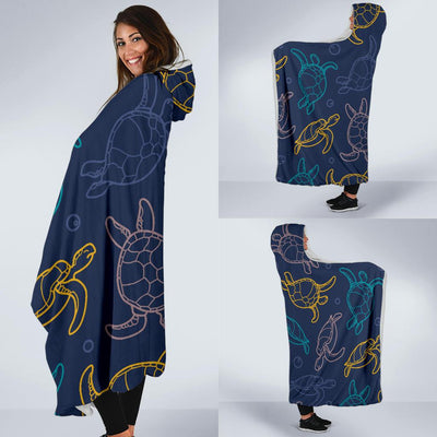 Sea Turtle Baby Print Hooded Blanket-JORJUNE.COM