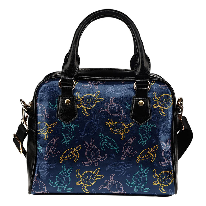 Sea Turtle Baby Print Leather Shoulder Handbag