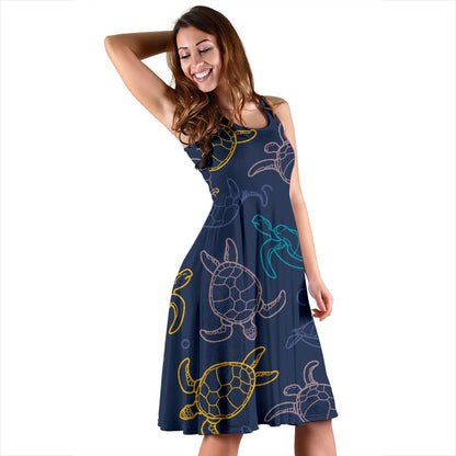 Sea Turtle Baby Print Sleeveless Mini Dress