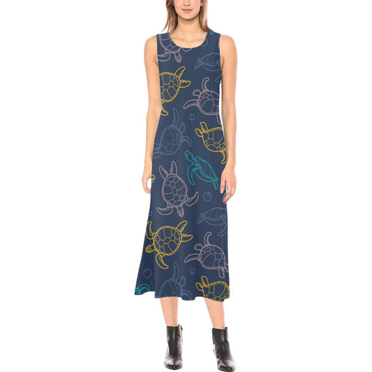 Sea Turtle Baby Print Sleeveless Open Fork Long Dress