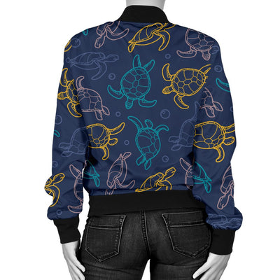 Sea Turtle Baby Print Women Casual Bomber Jacket