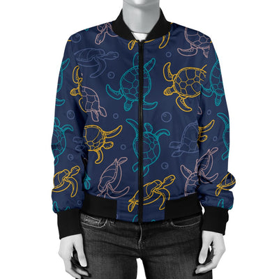 Sea Turtle Baby Print Women Casual Bomber Jacket