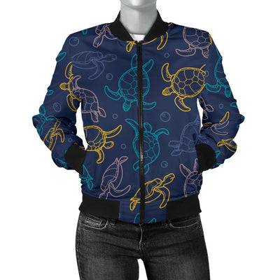 Sea Turtle Baby Print Women Casual Bomber Jacket