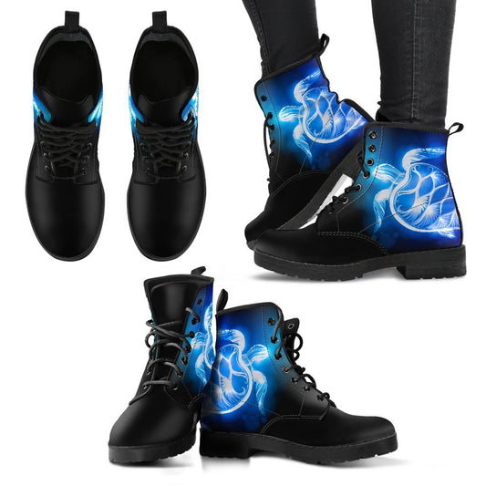 Sea Turtle Blue Neon Women & Men Leather Boots