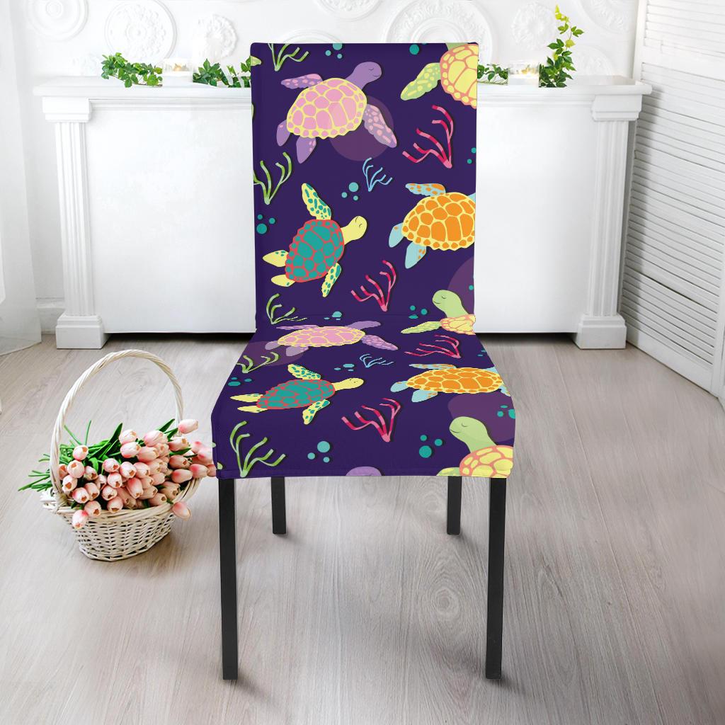 Sea Turtle Color Smile Dining Chair Slipcover-JORJUNE.COM