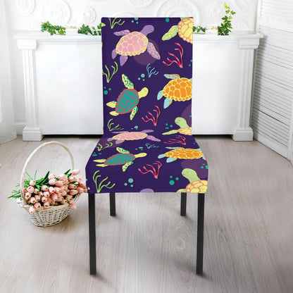 Sea Turtle Color Smile Dining Chair Slipcover-JORJUNE.COM