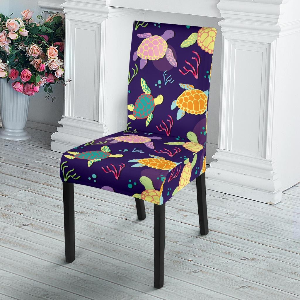 Sea Turtle Color Smile Dining Chair Slipcover-JORJUNE.COM