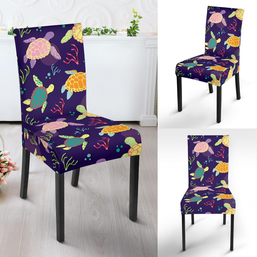 Sea Turtle Color Smile Dining Chair Slipcover-JORJUNE.COM