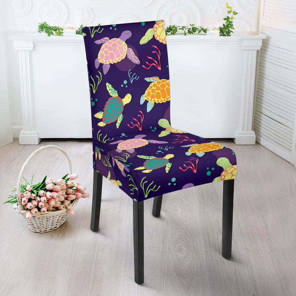 Sea Turtle Color Smile Dining Chair Slipcover-JORJUNE.COM