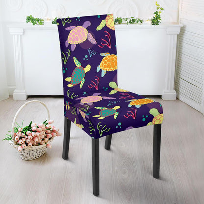 Sea Turtle Color Smile Dining Chair Slipcover-JORJUNE.COM
