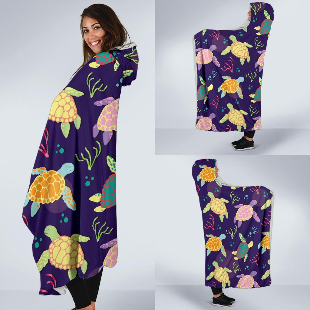Sea Turtle Color Smile Hooded Blanket-JORJUNE.COM